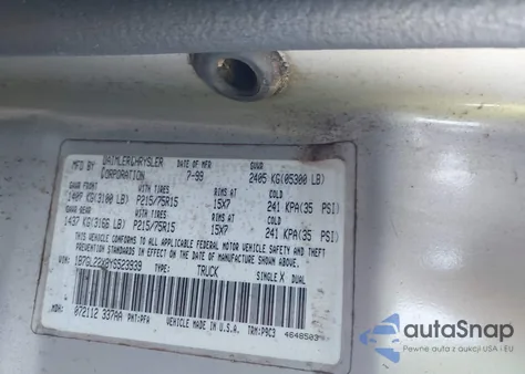 2000 Dodge Dakota Slt/Sport из США, поврежденный, VIN 1B7GL22X8YS523939